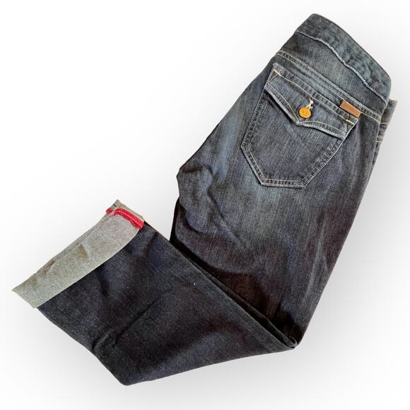 Carhartt Womens Capri Jeans Curvy Fit Dark Stonewashed Blue Leather Patch Cuffed - Picture 6 of 16